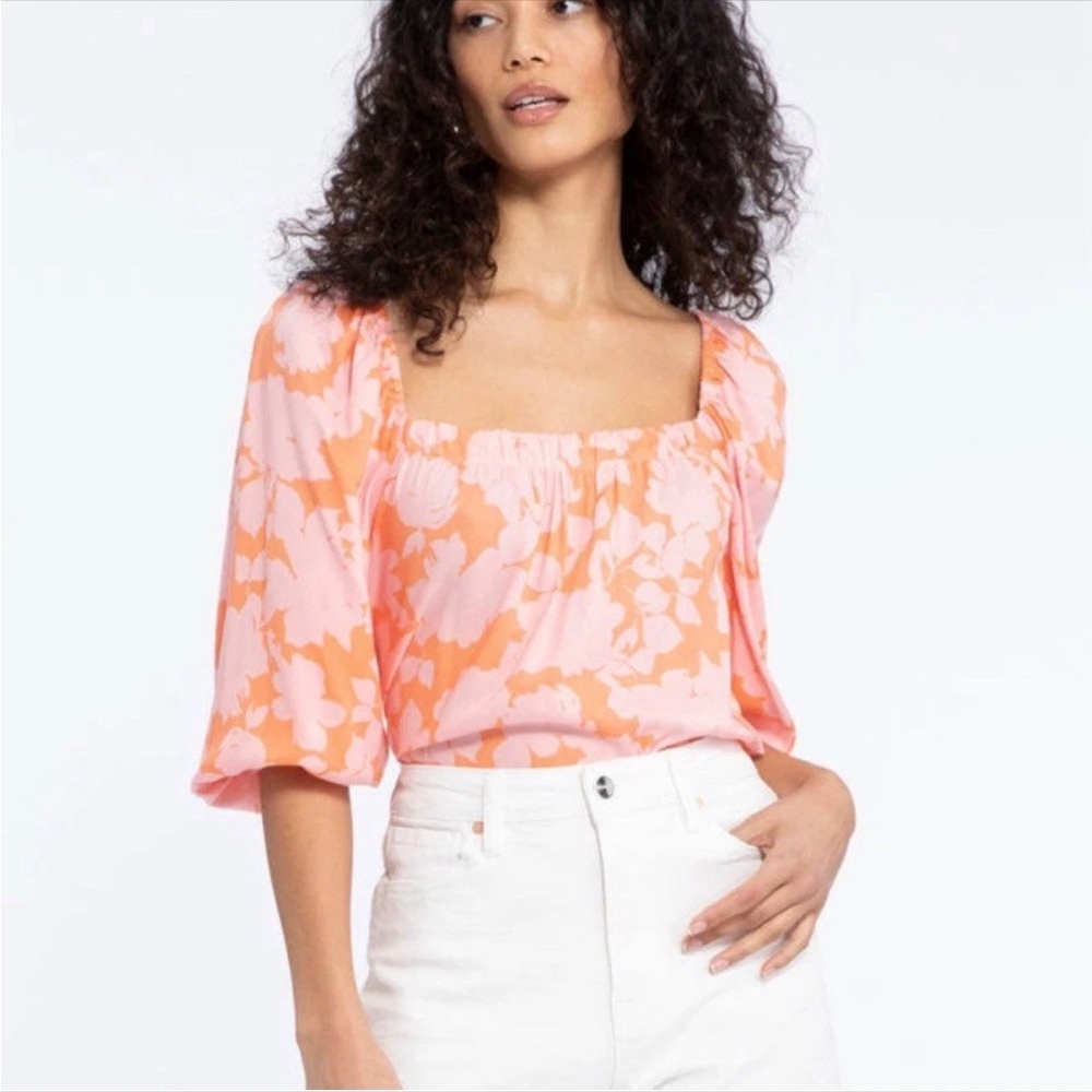 NWT Sanctuary  Pink Floral Top Square Neck Bohemian Puff‎ Sleeves Size 3X
